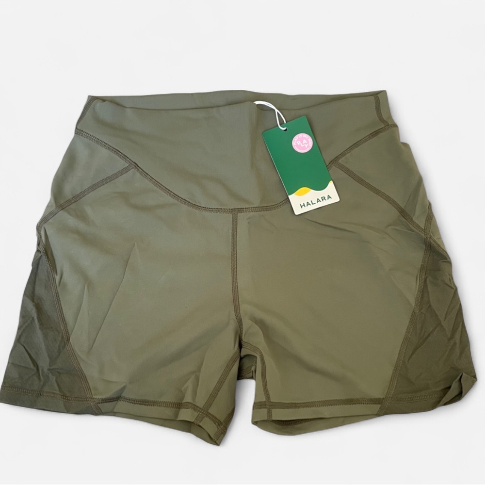 Halara High Waisted Mesh Bike Shorts Olive Green Size Large New